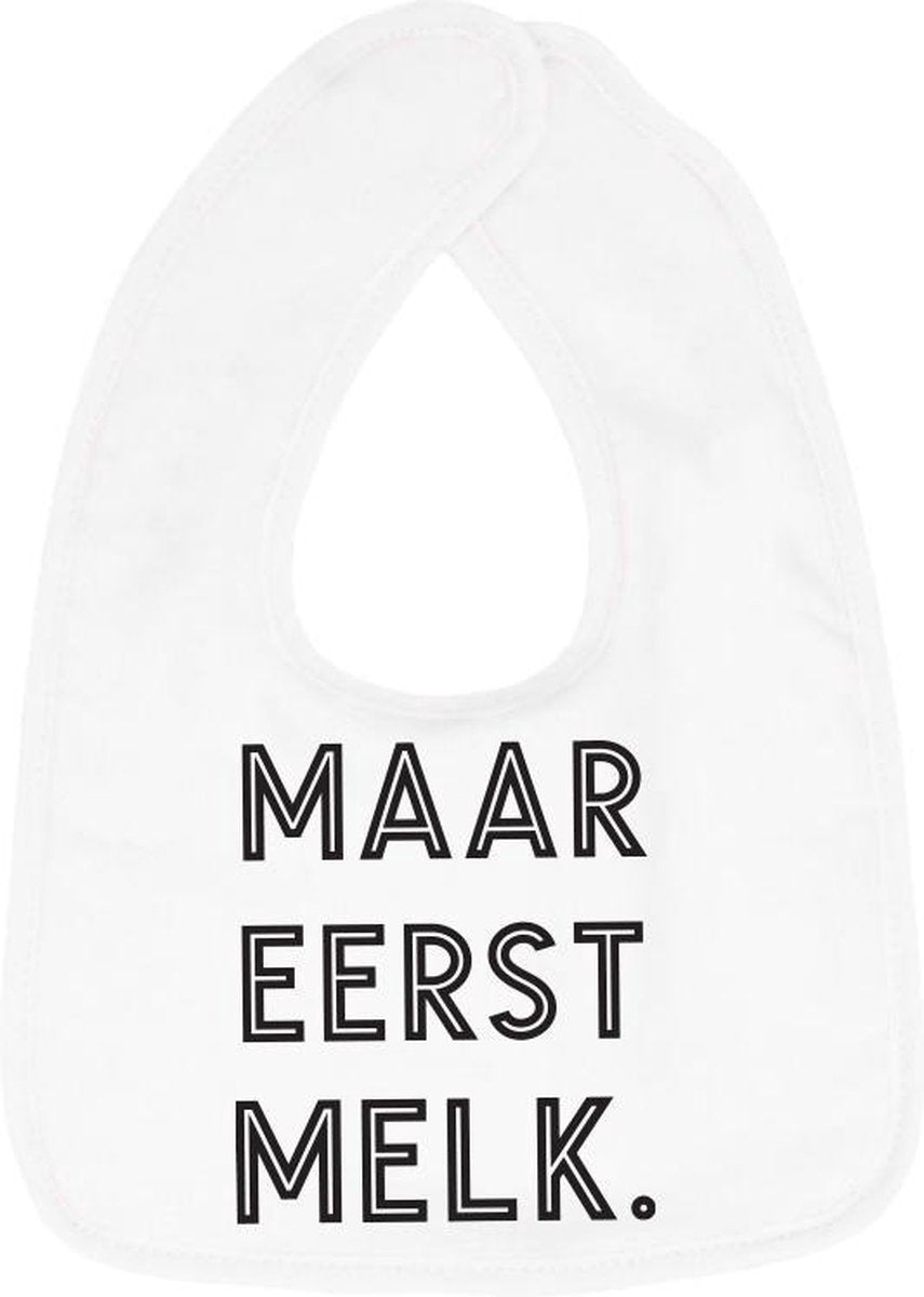 Hospitrix Slabbetje met tekst "Maar eerst melk." Wit - Cadeau Zwangerschap - Baby Kwijldoek - Kwijllap - Morslap - Bavette