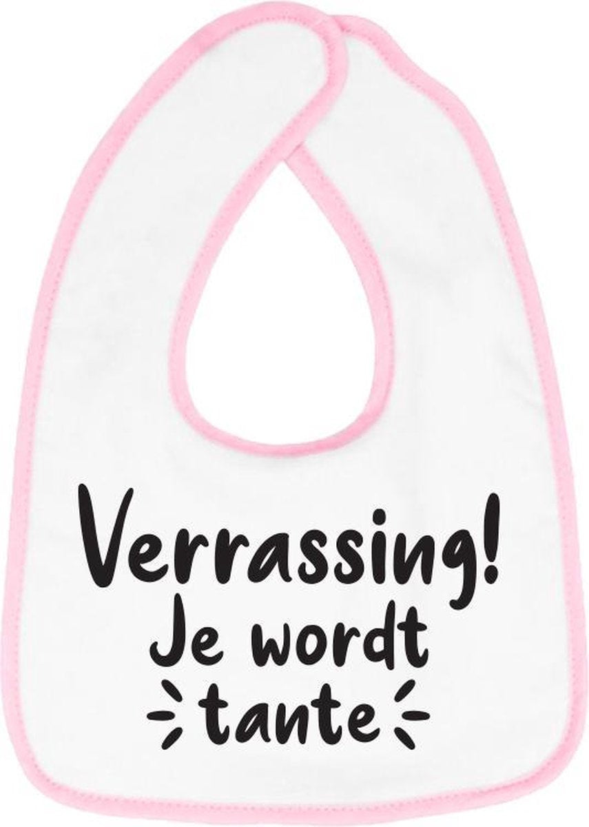 Hospitrix Slabbetje met tekst "Verrassing! Je wordt tante! " Roze - Cadeau Zwangerschap - Baby Kwijldoek - Kwijllap - Morslap - Bavette