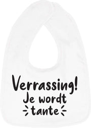 Hospitrix Slabbetje met tekst "Verrassing! Je wordt tante! " Wit - Cadeau Zwangerschap - Baby Kwijldoek - Kwijllap - Morslap - Bavette