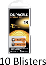 60 Stuks (10 Blisters a 6 st) duracell Batterij da13 hearing aid