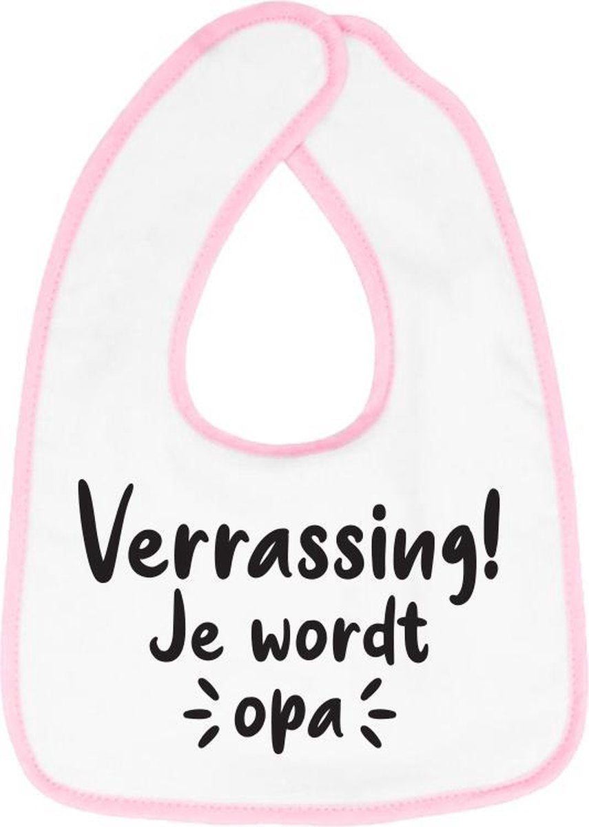 Hospitrix Slabbetje met tekst "Verrassing! Je wordt opa! " Roze - Cadeau Zwangerschap - Baby Kwijldoek - Kwijllap - Morslap - Bavette