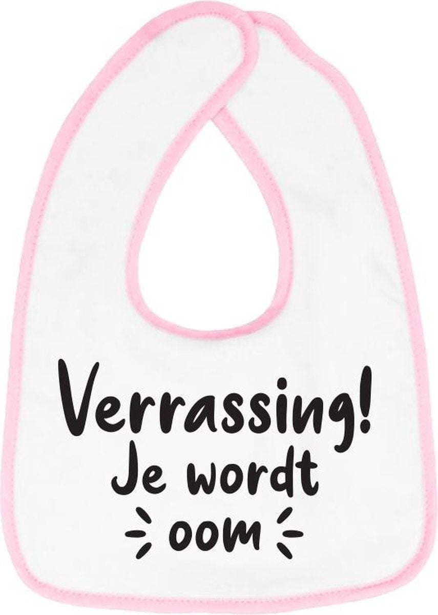 Hospitrix Slabbetje met tekst "Verrassing! Je wordt oom! " Roze - Cadeau Zwangerschap - Baby Kwijldoek - Kwijllap - Morslap - Bavette