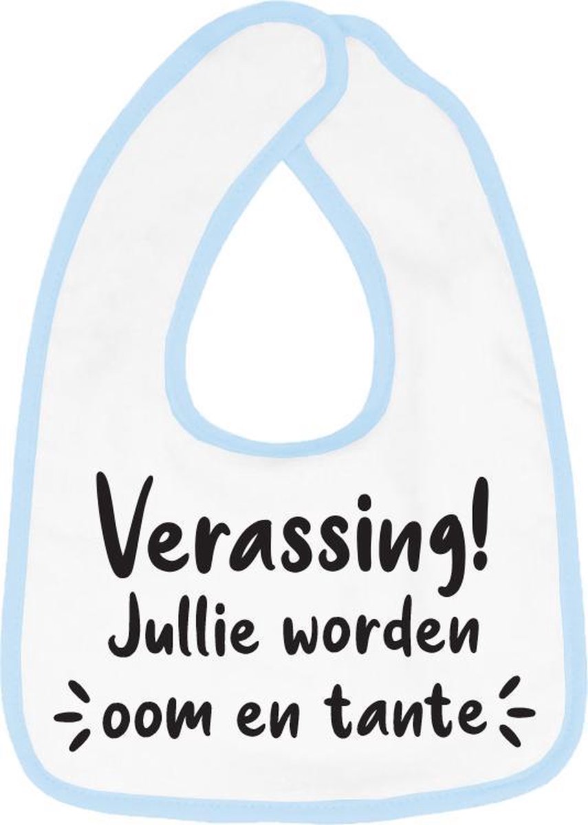 Hospitrix Slabbetje met tekst "Verrasing! Jullie worden oom en tante" Blauw - Cadeau Zwangerschap - Baby Kwijldoek - Kwijllap - Morslap - Bavette