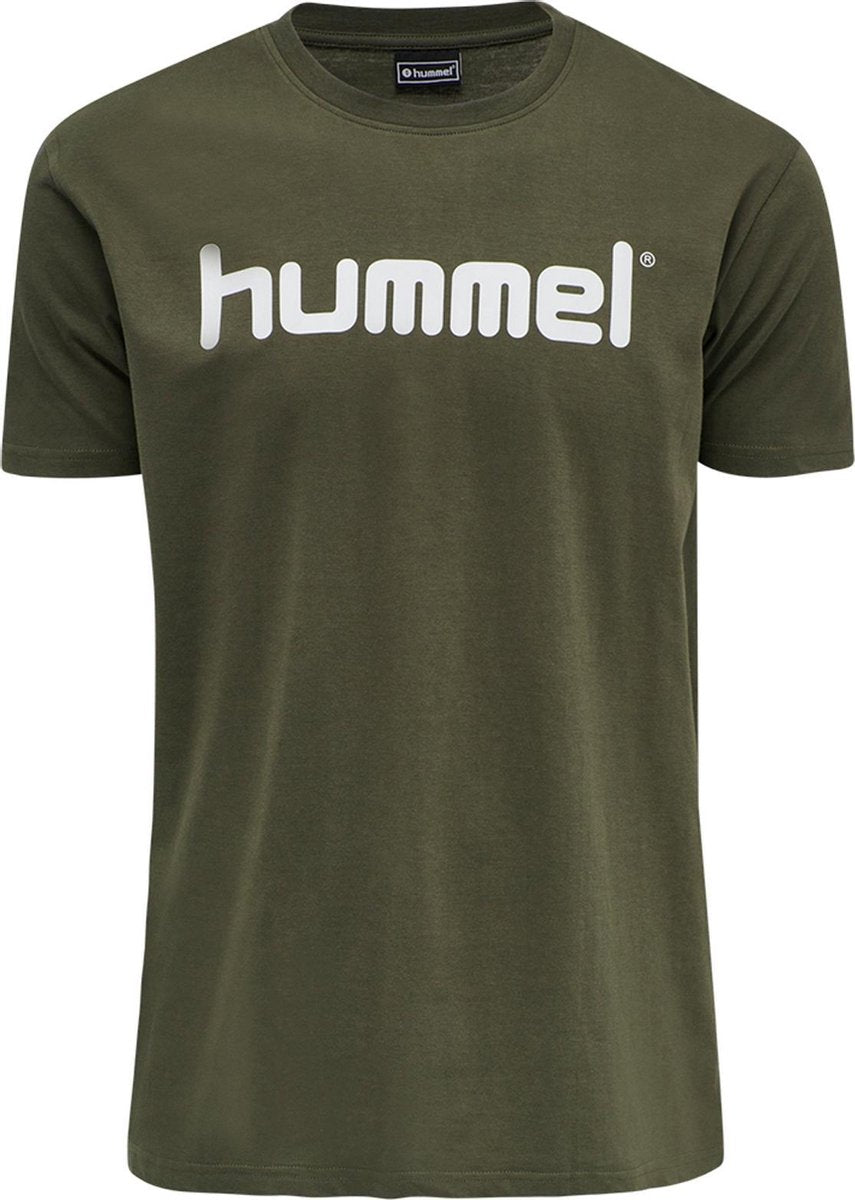Hummel Hummel Go Cotton Logo Sportshirt - Maat S  - Mannen - olijfgroen/wit