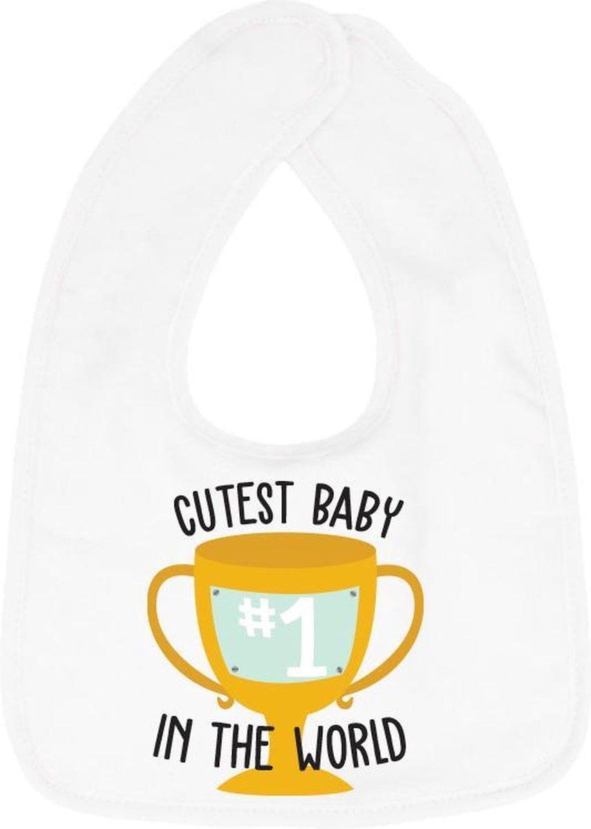 Hospitrix Slabbetje met tekst " Cutest baby in the world" Wit - Cadeau Zwangerschap - Baby Kwijldoek - Kwijllap - Morslap - Bavette