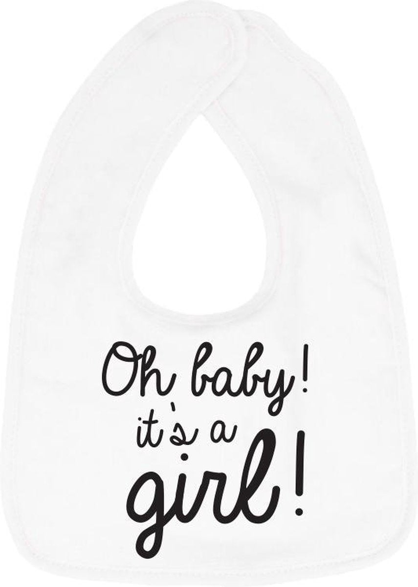 Hospitrix Slabbetje met tekst "Oh baby! It is a girl! " Wit - Cadeau Zwangerschap - Baby Kwijldoek - Kwijllap - Morslap - Bavette
