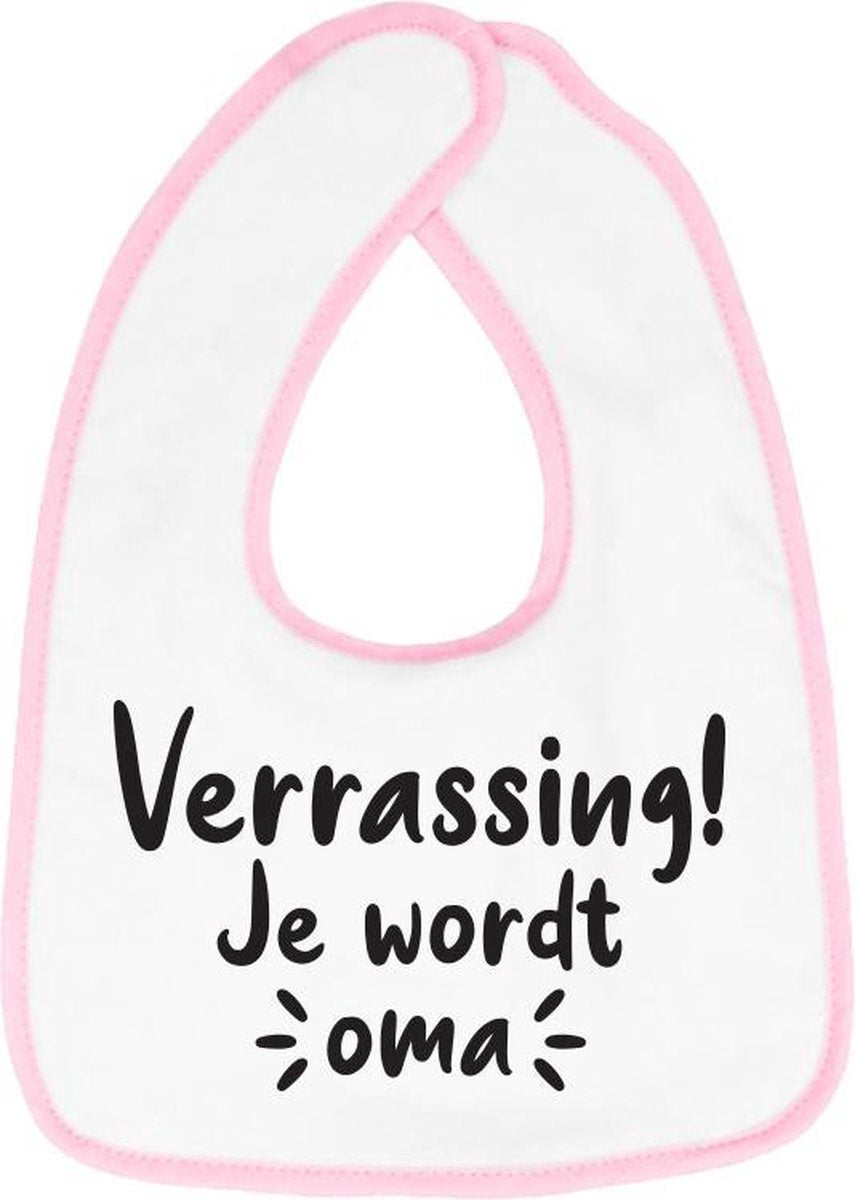 Hospitrix Slabbetje met tekst "Verrassing! Je wordt oma! " Roze - Cadeau Zwangerschap - Baby Kwijldoek - Kwijllap - Morslap - Bavette