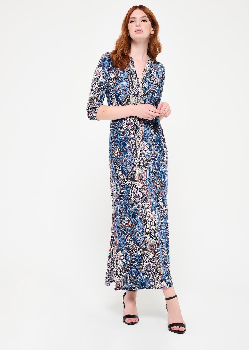 Maxi jurk met kleurrijke print - Marine Blauw
