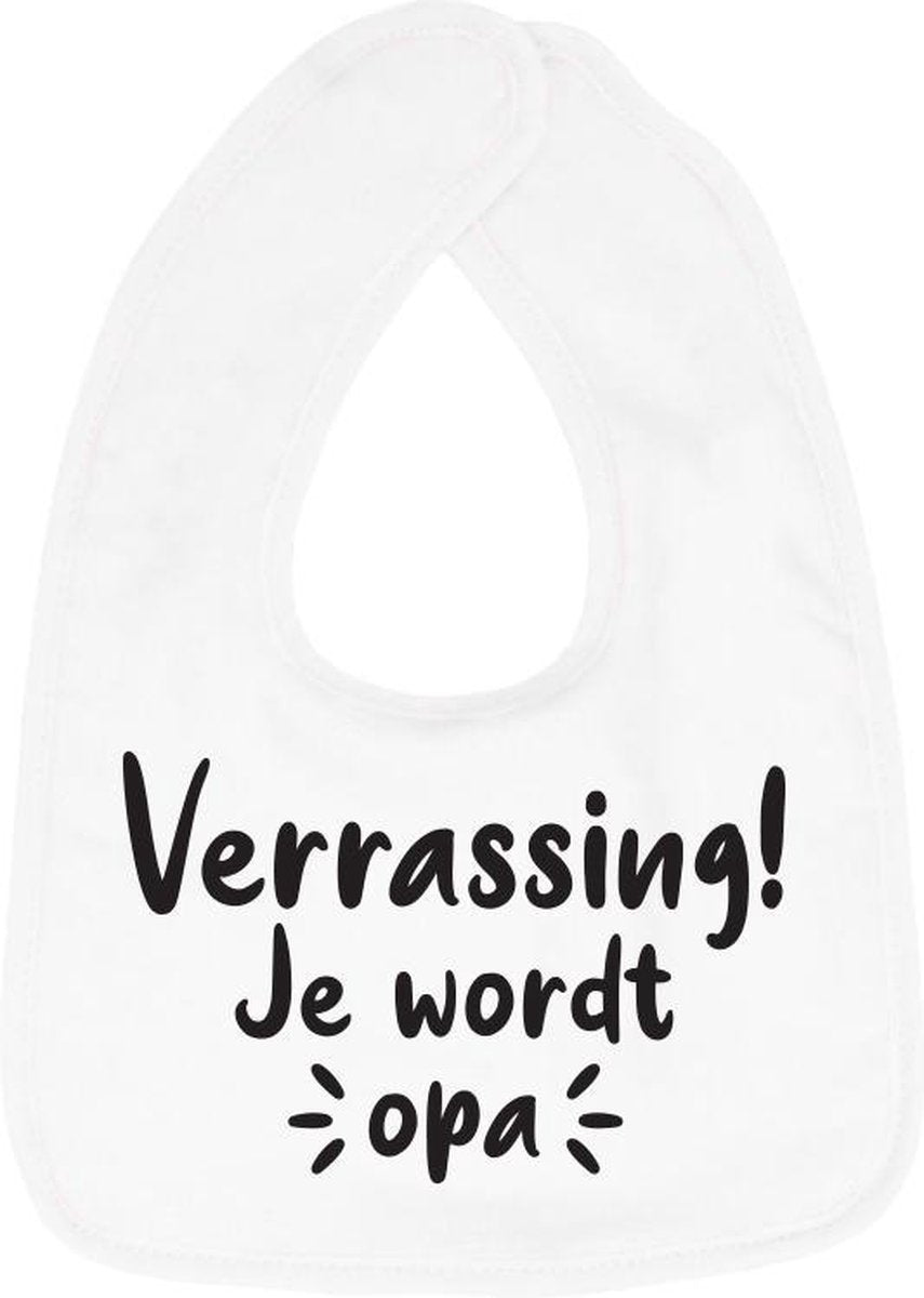 Hospitrix Slabbetje met tekst "Verrassing! Je wordt opa! " Wit - Cadeau Zwangerschap - Baby Kwijldoek - Kwijllap - Morslap - Bavette