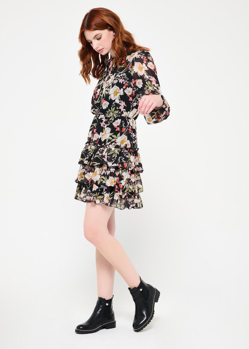 Bloemenprint jurk - Zwart