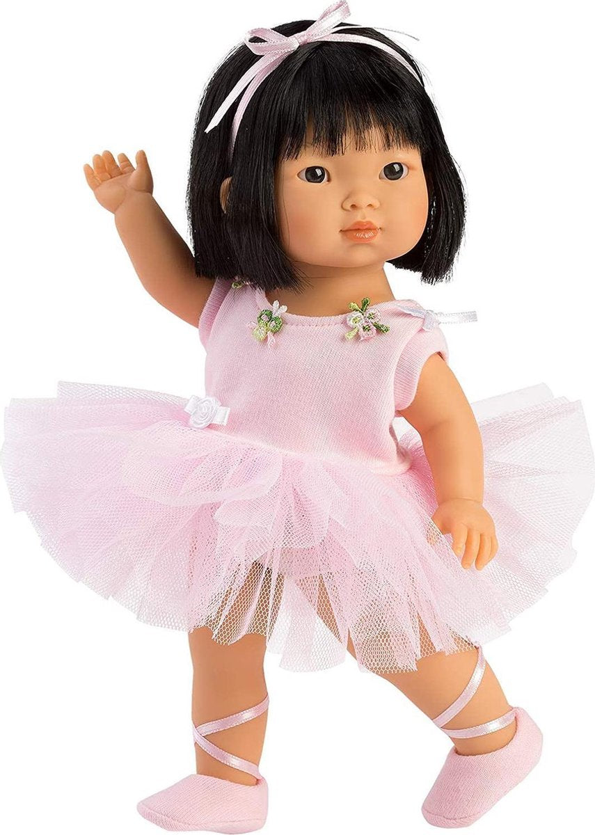 Llorens blanke pop LU ballet met rose strik 28cm