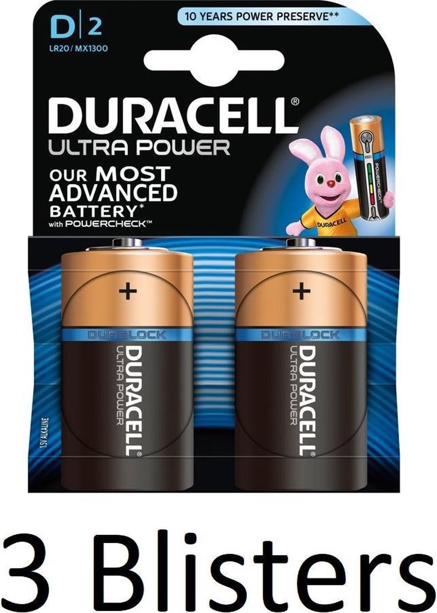 6 Stuks (3 Blisters a 2 st) Duracell Ultra Power D Batterijen - Alkaline