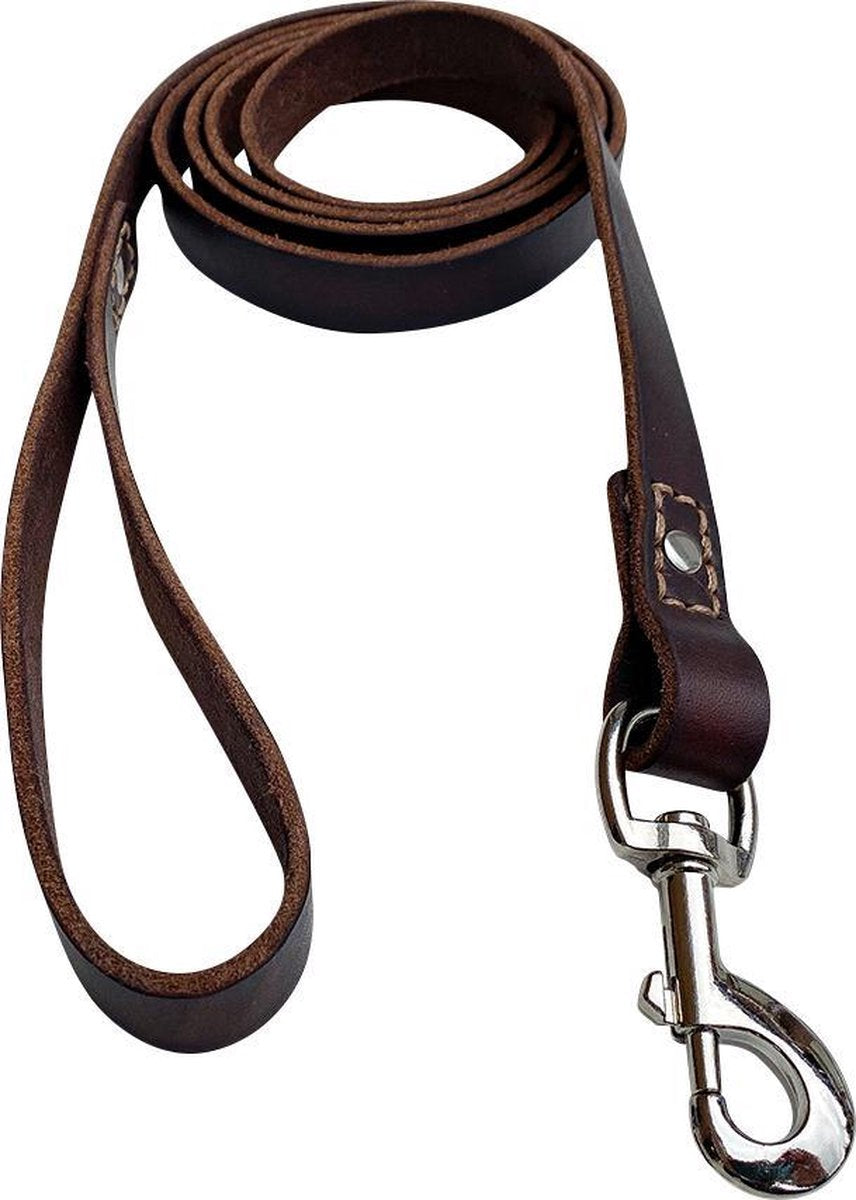 Hondenriem - 140cm – bruine riem - leren hondenriem met stiksels – 100% volnerfleer - hond