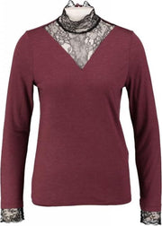 Only zachte rode longsleeve met kant - Maat XS