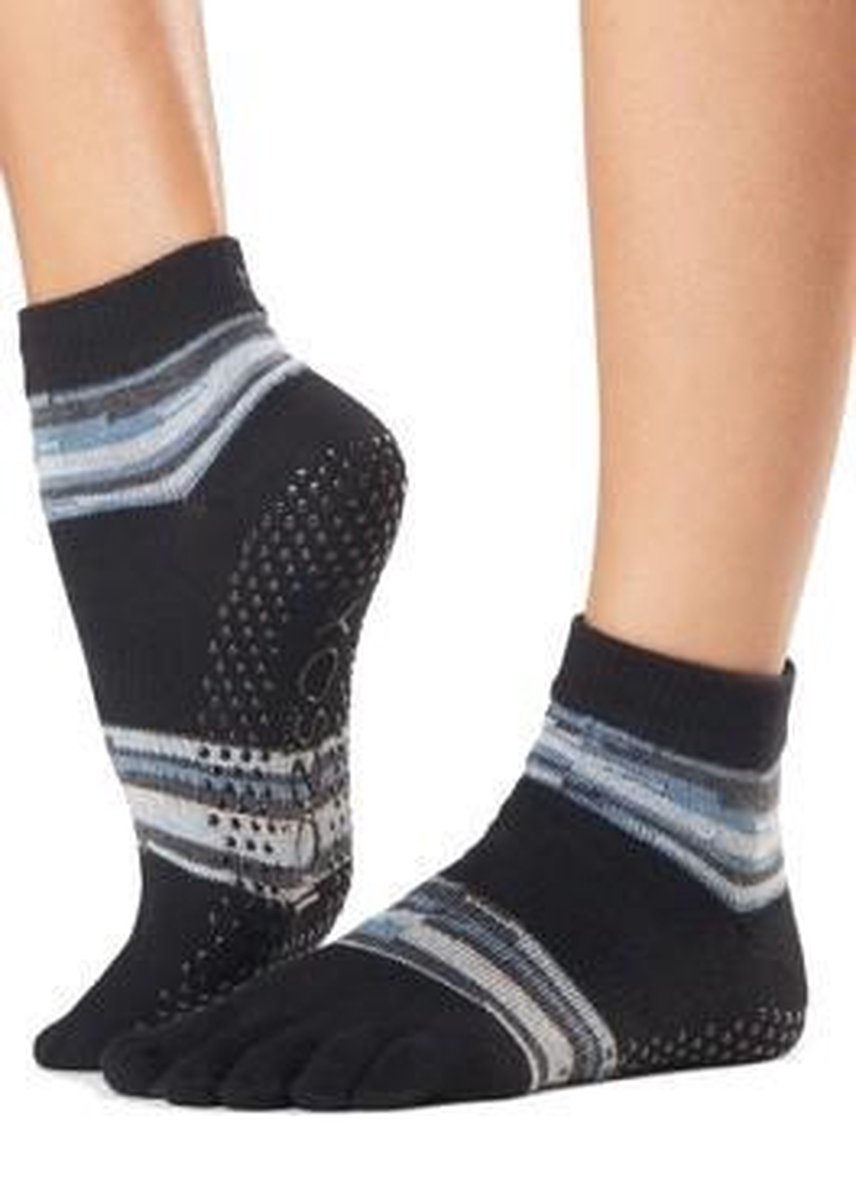 Toesox Ankle Grip Socks teensokken - Grijs/Wit - 39-42