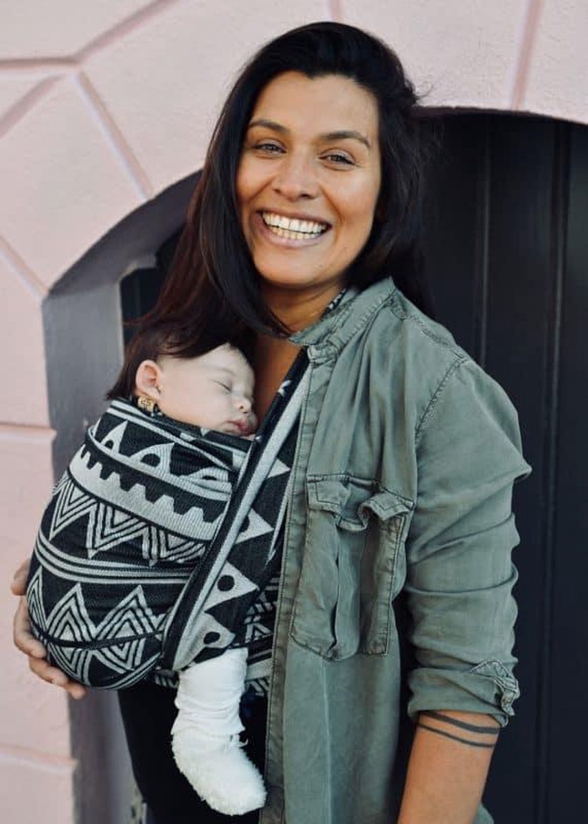Geweven baby draagdoek - Bam&Boe - Tribal - Maat 6 - Zwart wit - Katoen en Bamboe - Super zacht