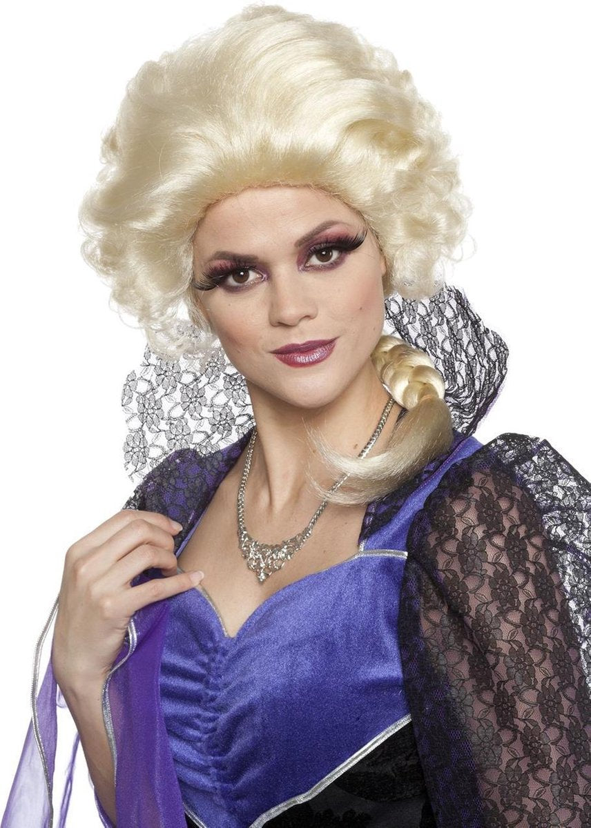 Renaissance pruik met staart blond