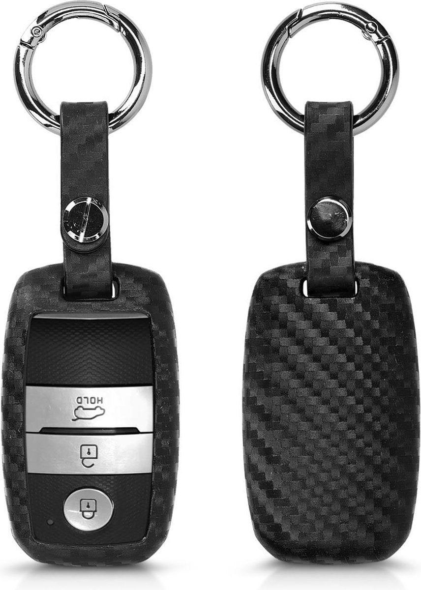 kwmobile autosleutelhoes voor Kia 3-knops Smartkey autosleutel - Siliconen beschermhoes in zwart - Carbon design