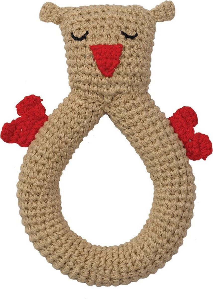 Hoppa - Gehaakte Baby Rammelaar - Owl Brown - One size