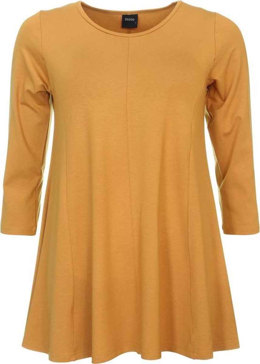 Zazou-A-lijn-shirt-driekwart-mouw-oker