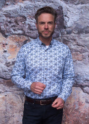 GCM Originals Overhemd/Blouse Blauw met motief Maat 4XL Kingsize Boordmaat 49-50