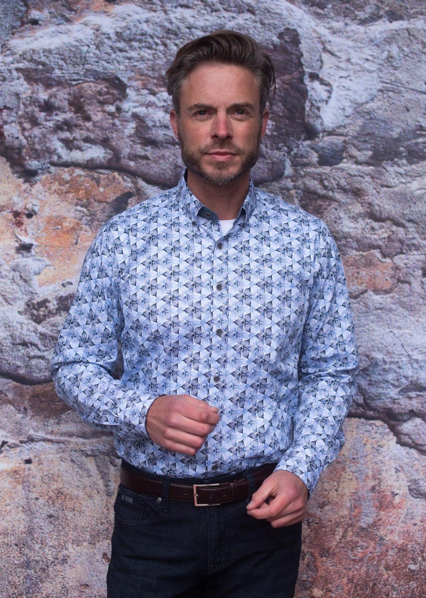 GCM Originals Overhemd/Blouse Blauw met motief Maat 4XL Kingsize Boordmaat 49-50
