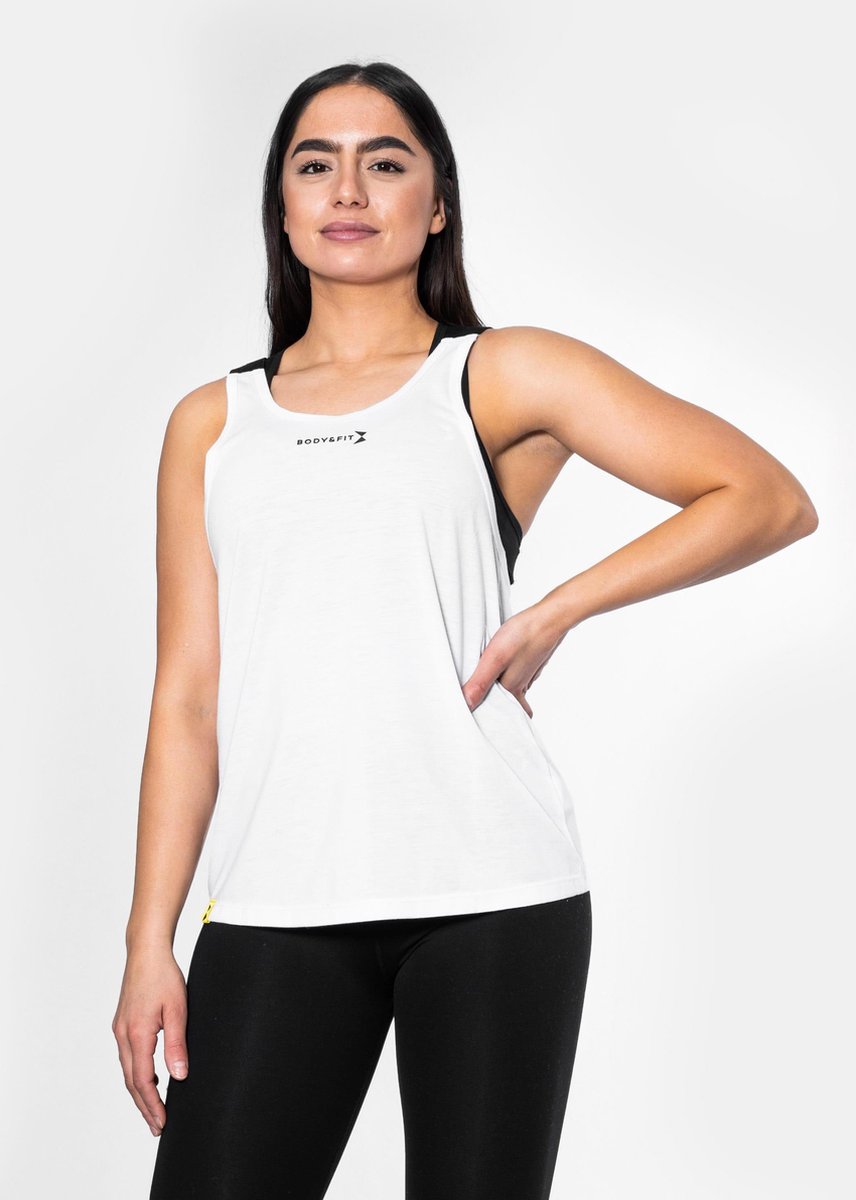 Body & Fit Essential Lightweight Tank Top Dames - Sportshirt Racerback – Maat: M - Wit
