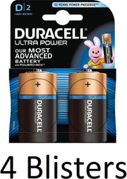 8 Stuks (4 Blisters a 2 st) Duracell Ultra Power D Batterijen - Alkaline