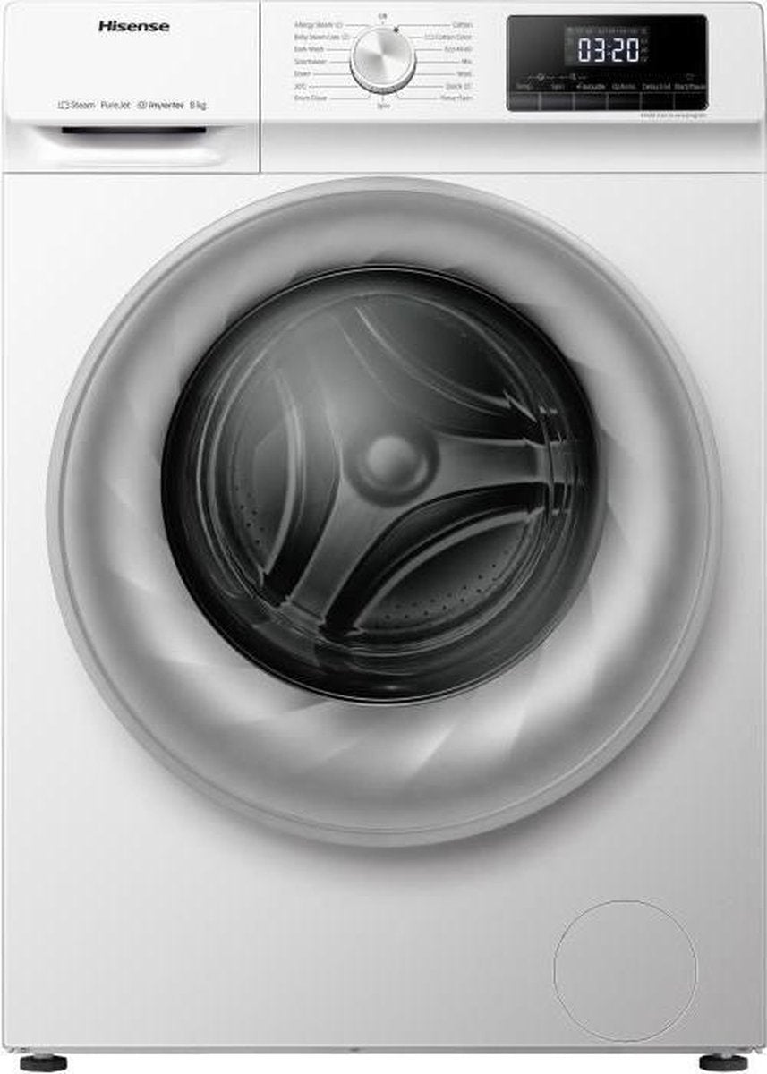 HISENSE W814QYS front wasmachine - 8 kg - inductiemotor - breedte 60 cm - B - 1400 tpm - zilver