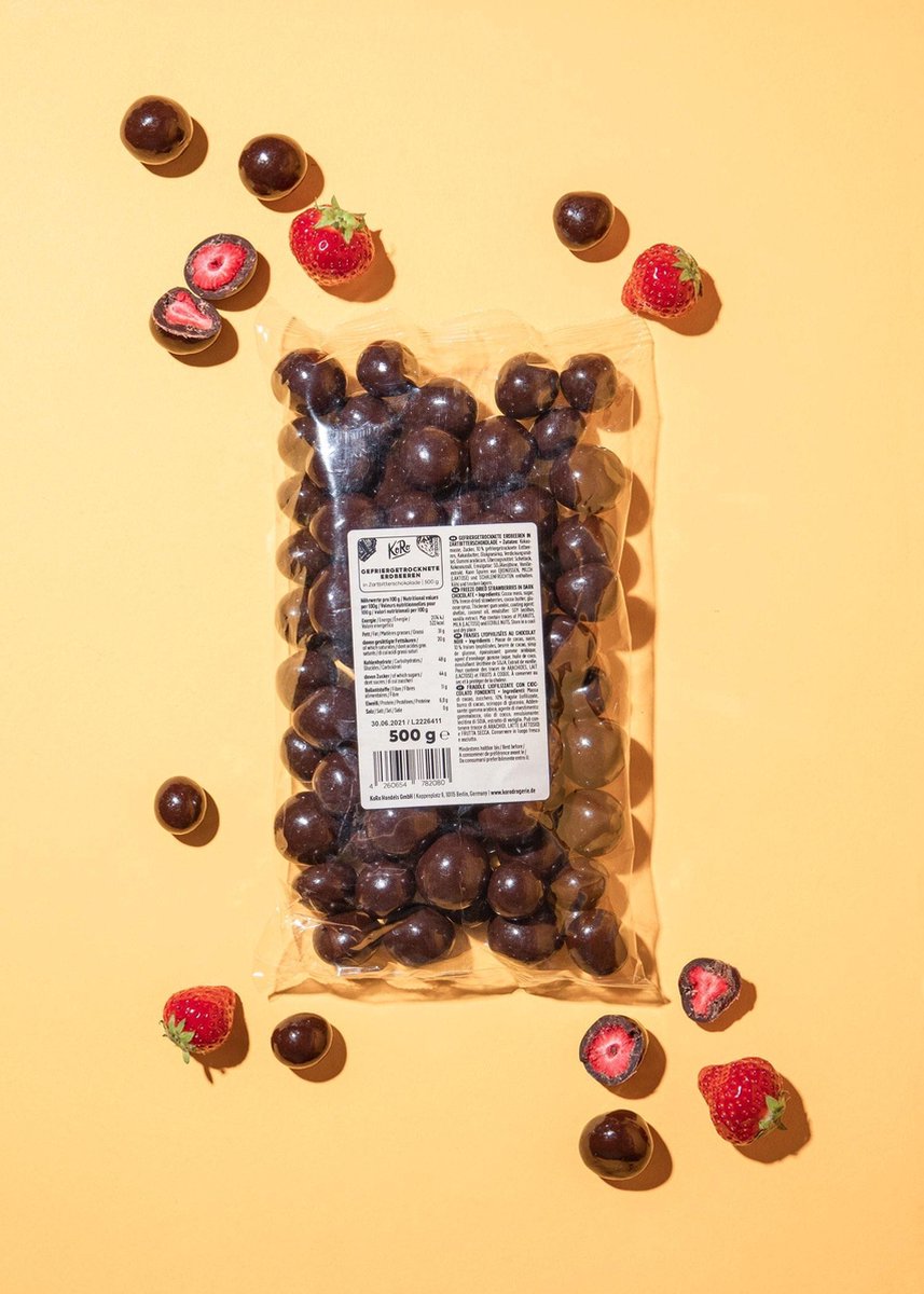 KoRo | Gevriesdroogde aardbeien bedekt met pure chocolade | 500 g