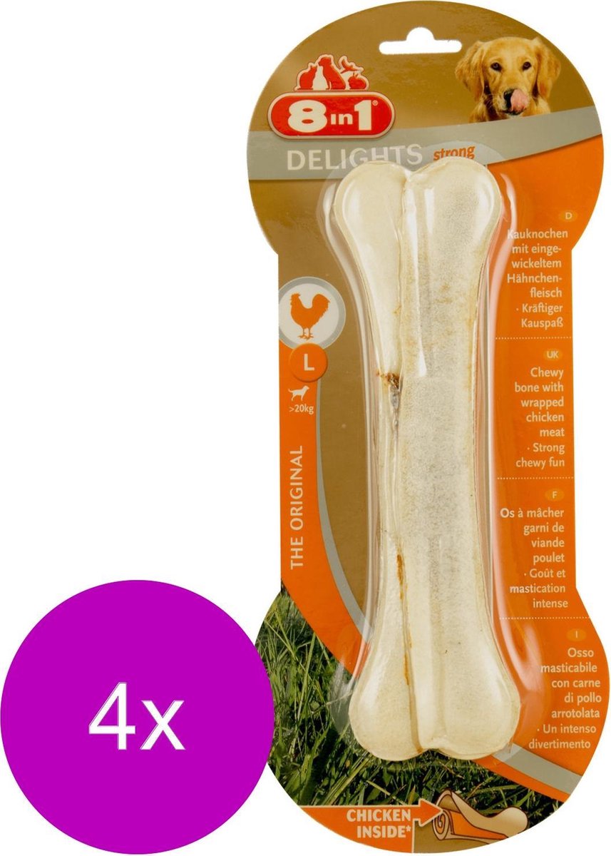 8in1 Delights Bones Strong Kip - Hondensnacks - 4 x Large