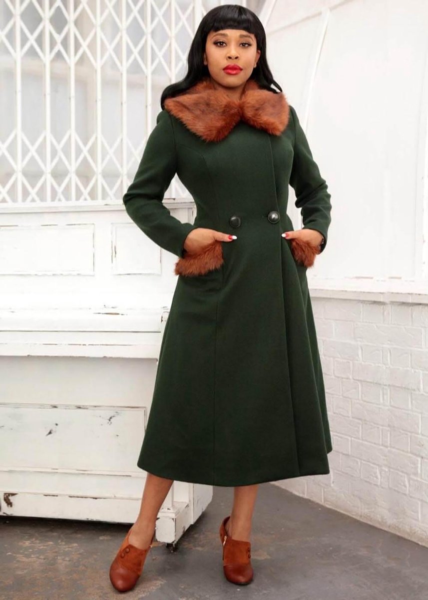 Collectif Annasofia Faux Fur Trim 50's Jas Groen