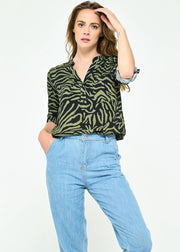 Blouse met zebra print en knoopjes - Khaki
