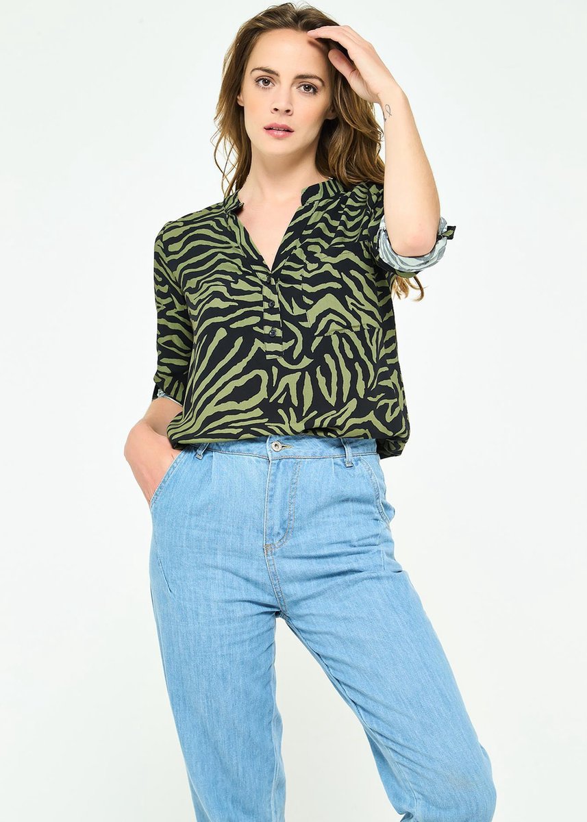 Blouse met zebra print en knoopjes - Khaki