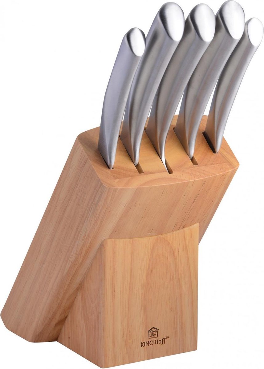 Messenset met houten blok 6 delig – RVS – houten Messenblok Ersmark