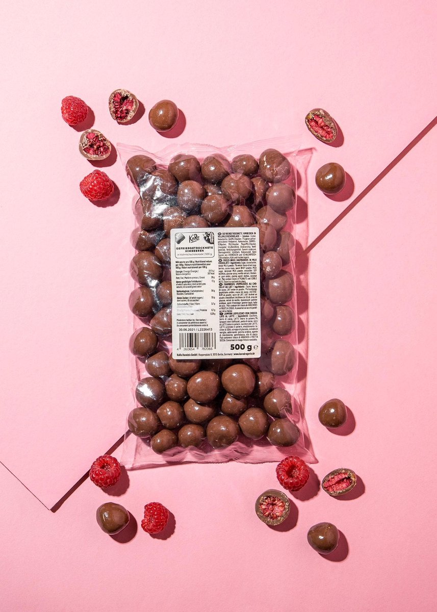 KoRo | Gevriesdroogde frambozen bedekt met melkchocolade | 500 g