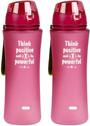 2x Sport Bidon drinkfles/waterfles Think Positive print roze 650 Ml van Kunststof