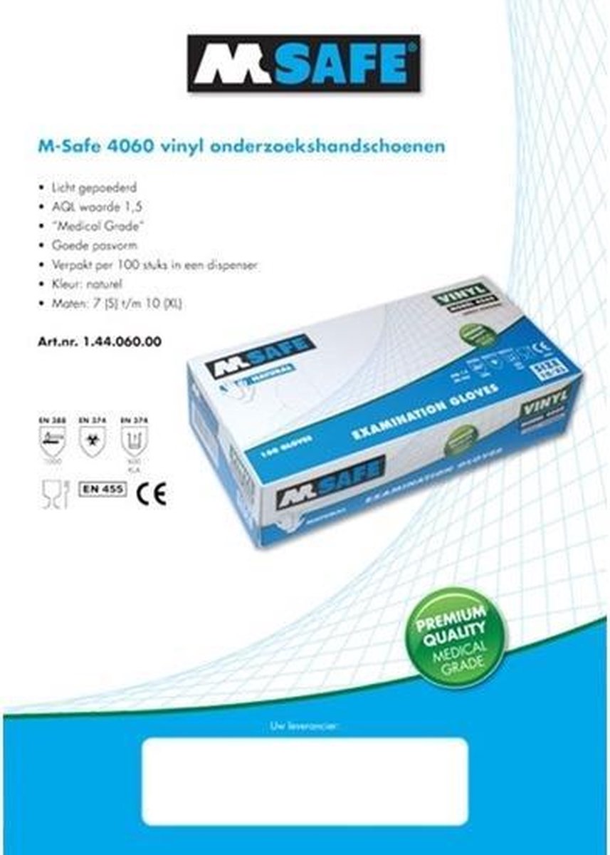M-Safe 4060 Disposable Vinyl Handschoen 9/L