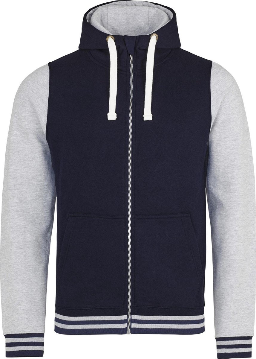 Awdis Gewoon Hoods Volwassenen Unisex Urban Varsity Full Zip Hoodie (Marine Oxford / Heide Grijs)