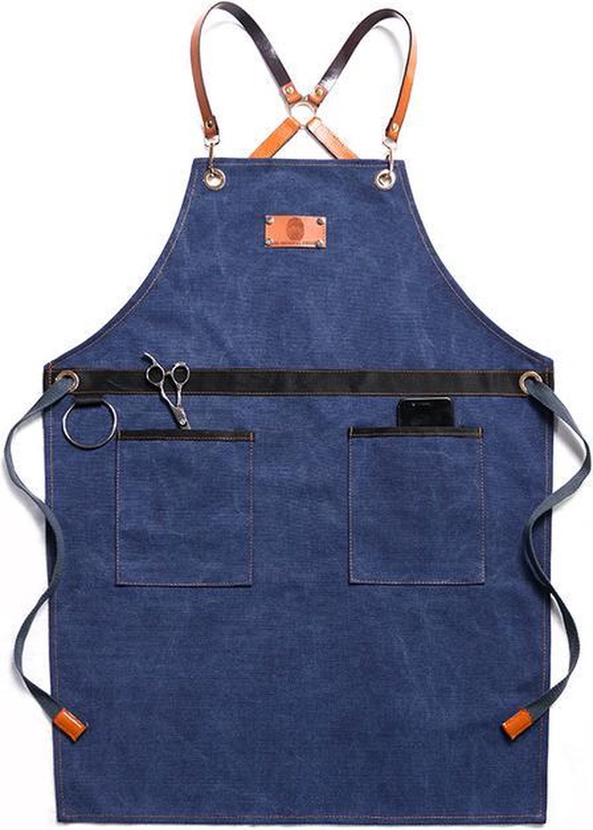 Schort - Denim - Blauw - Stoer - Dames - Heren - Spijkerstof - Sloof - Keuken Schort - Coffee Tea Shop - Jeans - Kappers Schort - Koken - Bediening - Horeca - Bedrijfskleding - Hobby - Denim schort - Hip - CADEAU TIP!