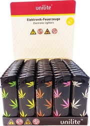 Klik aanstekers - MARIJUANA - 50 stuks in tray navulbaar- Unilite (high quality) aansteker - met cannabis - weed print