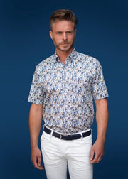 GCM heren blouse kaki/blauw print KM - maat L