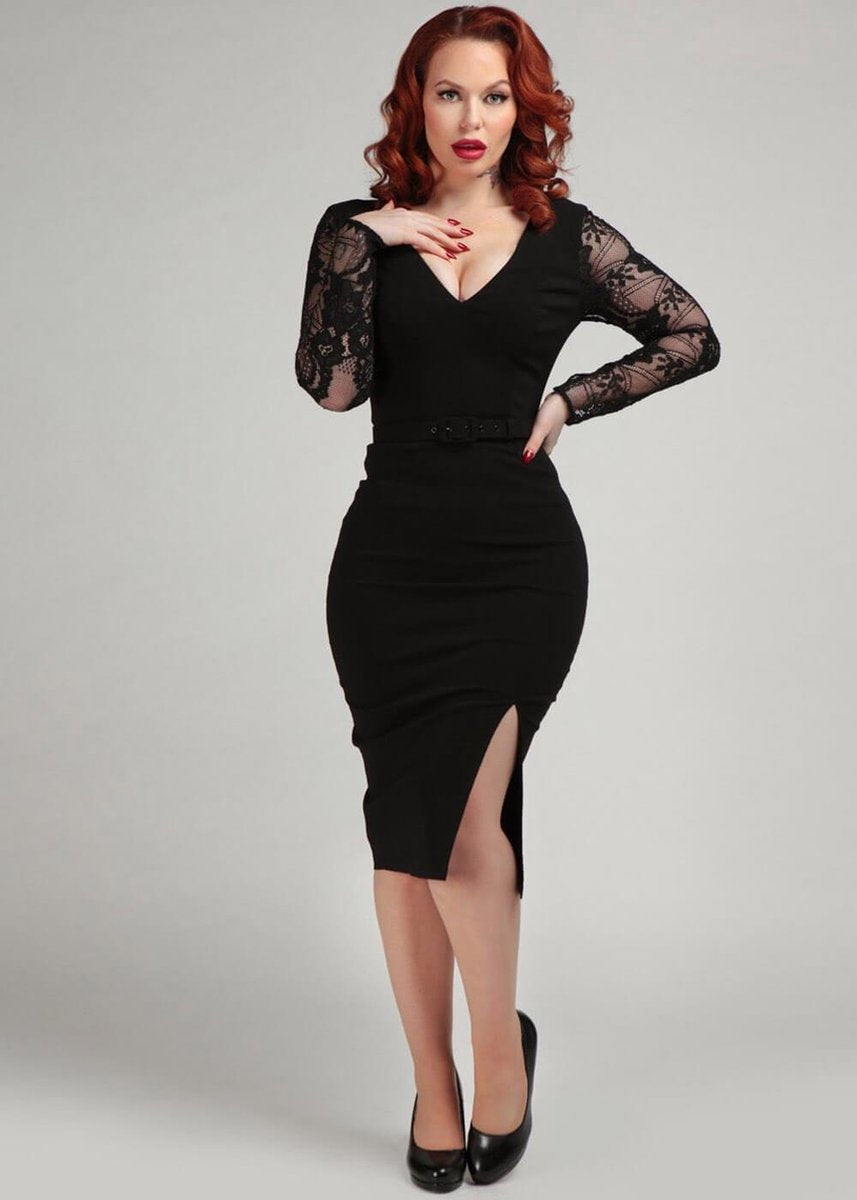 Collectif Germana Lace 50's Pencil Jurk Zwart