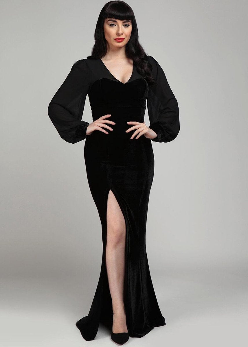 Collectif Arionna Velvet 50's Maxi Jurk Zwart