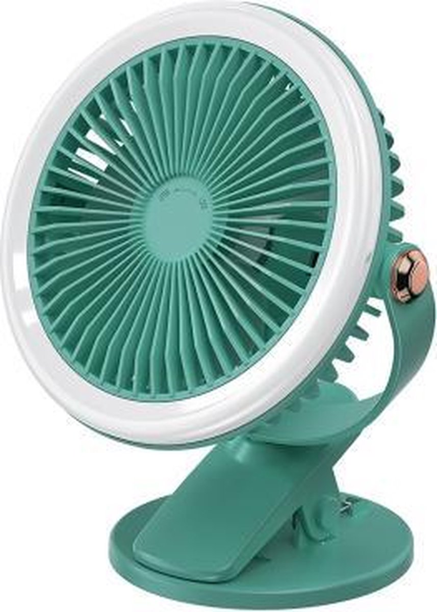 WK WT-F18 Desktop draagbare clipventilator met ringlicht (groen)