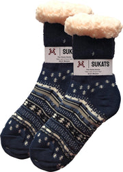 Sukats - Homesocks - Huissokken - Dames en Heren - Maat 36-41 - Donkerblauw - Retro - Anti-Slip - Fluffy - Meerdere Maten en Varianten