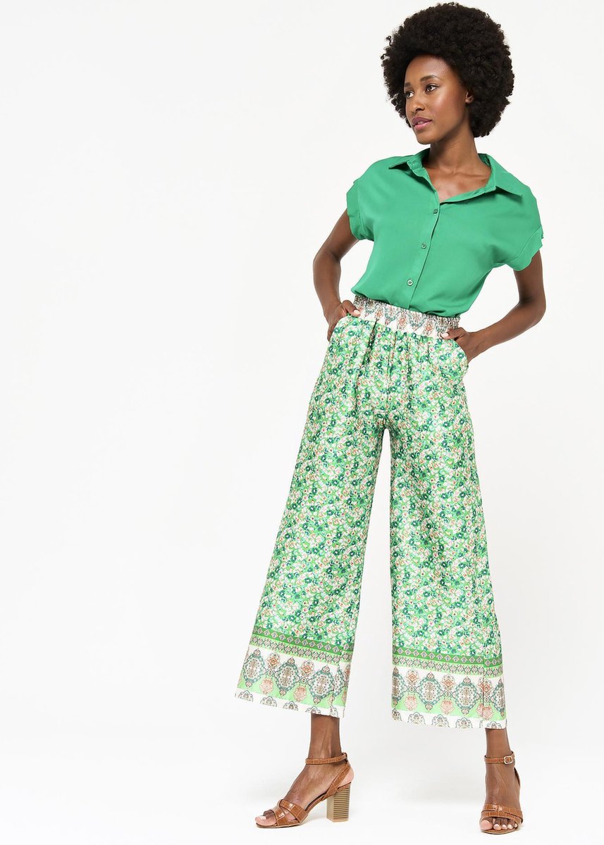 Wijde broek met bloemenprint - Groen
