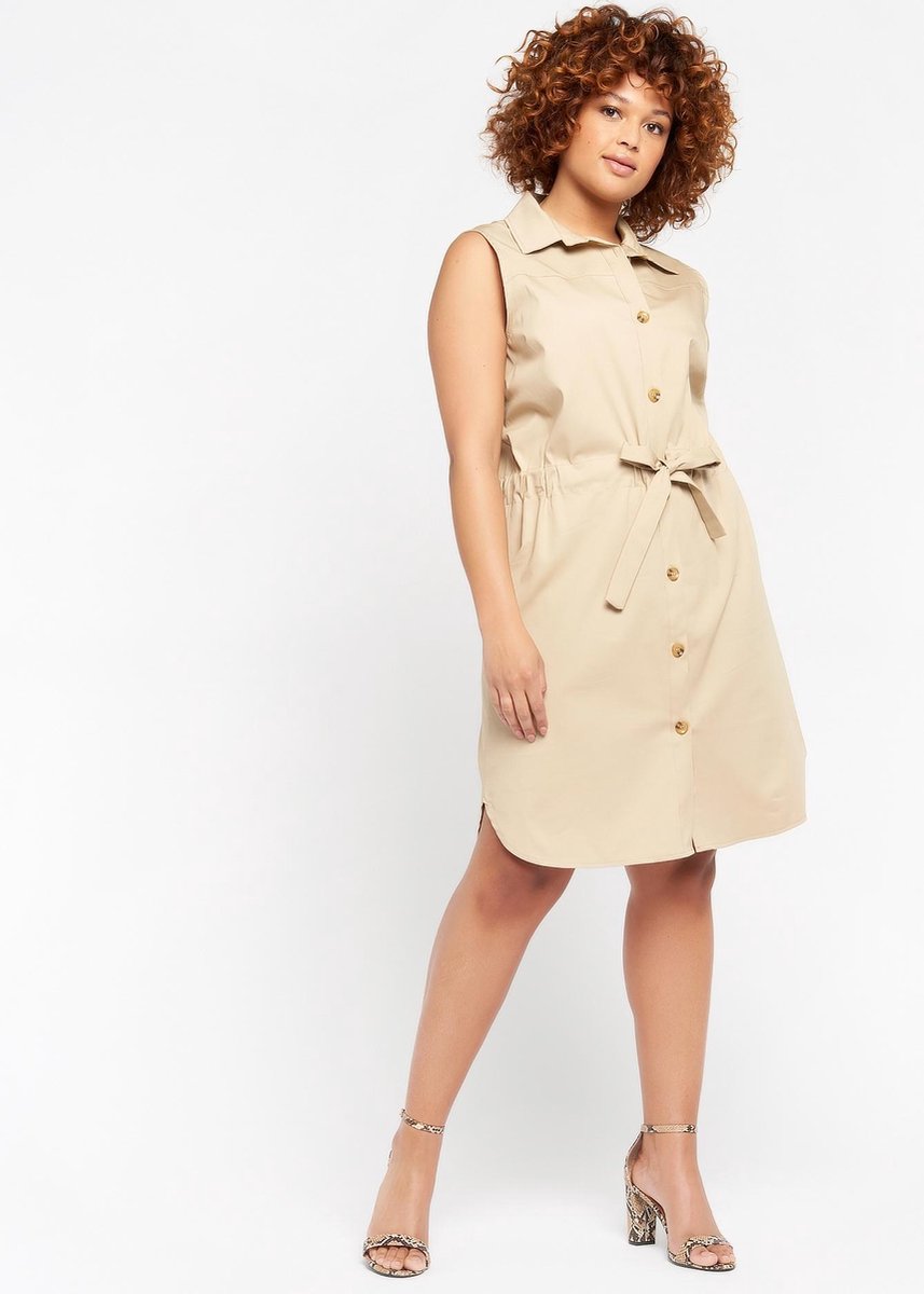 Overhemd jurk zonder mouwen - Beige