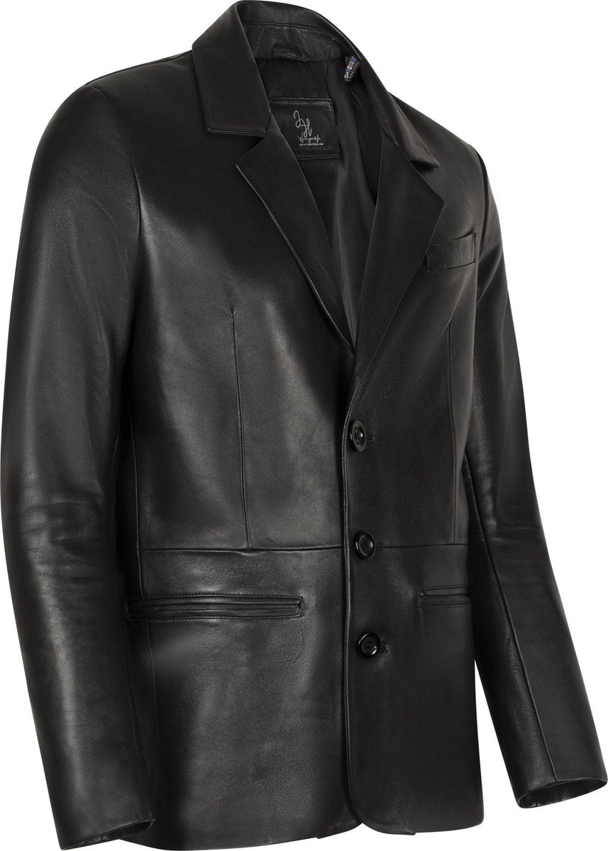 HYPE Leren Colbert - Heren Jas - Zwart - Maat 4XL