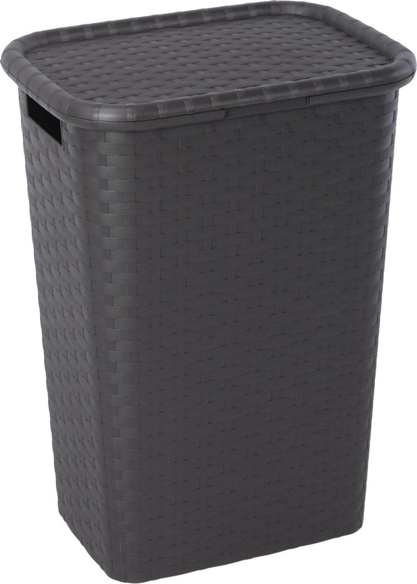 JAP Wasmand met deksel - Wasbox met handvaten - Wassorteerder 60L - Zwart